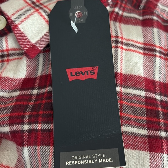 Levi's Maple Cotton Flannel Plaid Utility Shirt Red Combo - NEW - Size Medium - Picture 7 of 11